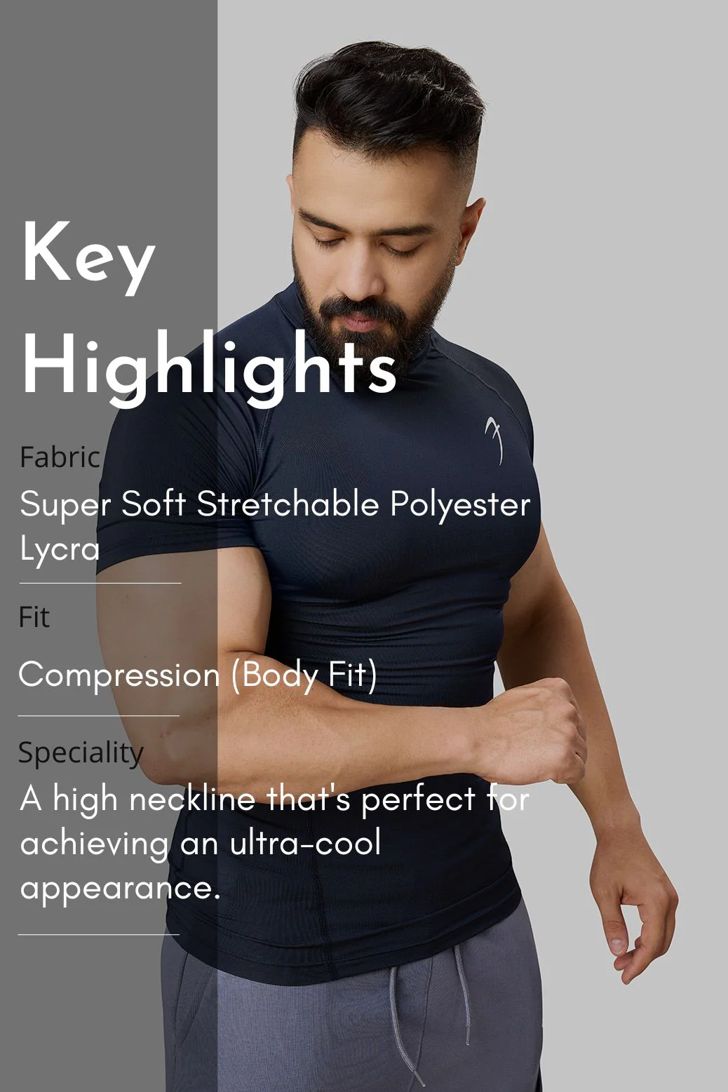 High Neck Compression T-shirt Navy - Image 8