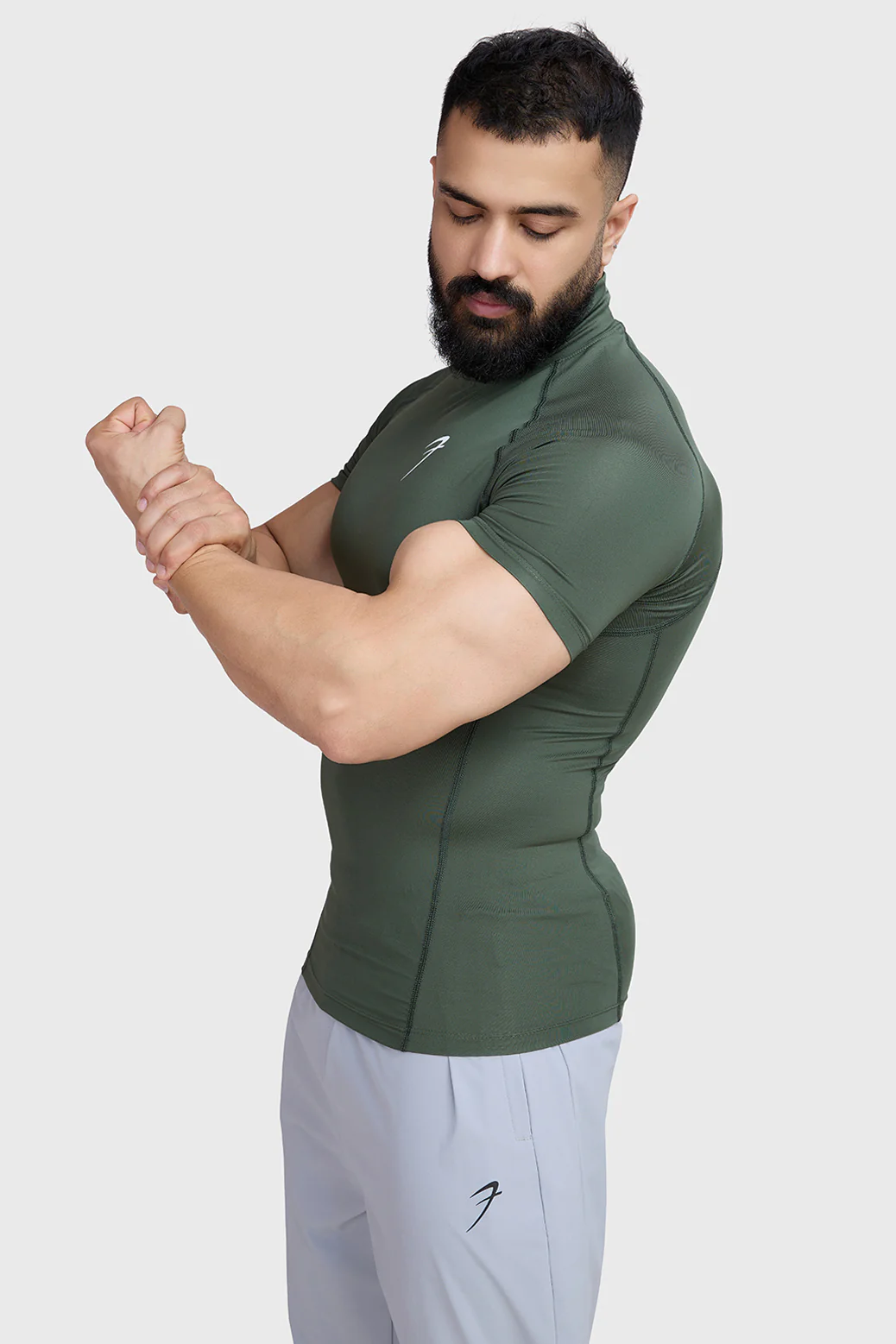 High Neck Compression T-shirt Olive - Image 5