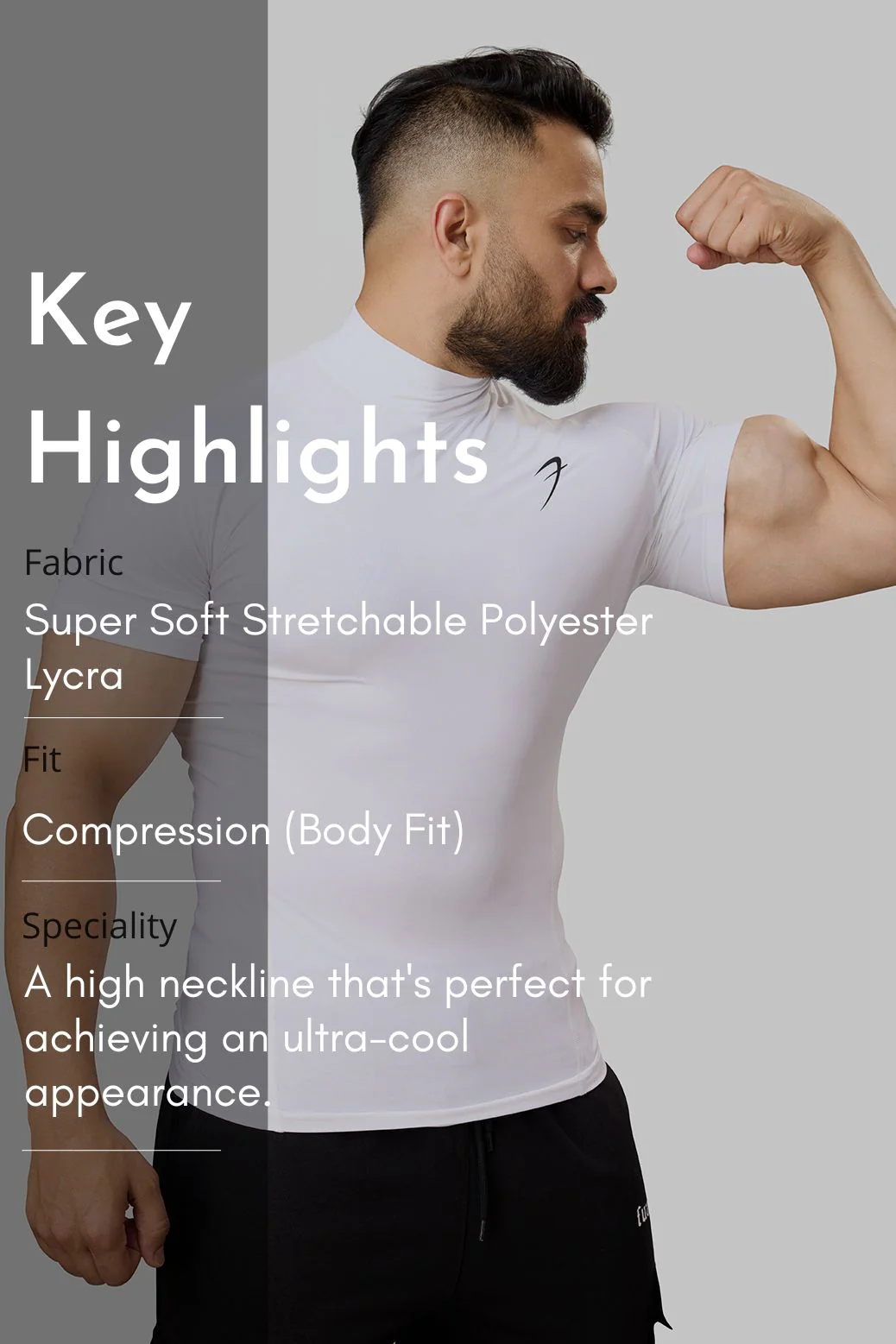 High Neck Compression T-shirt White - Image 7