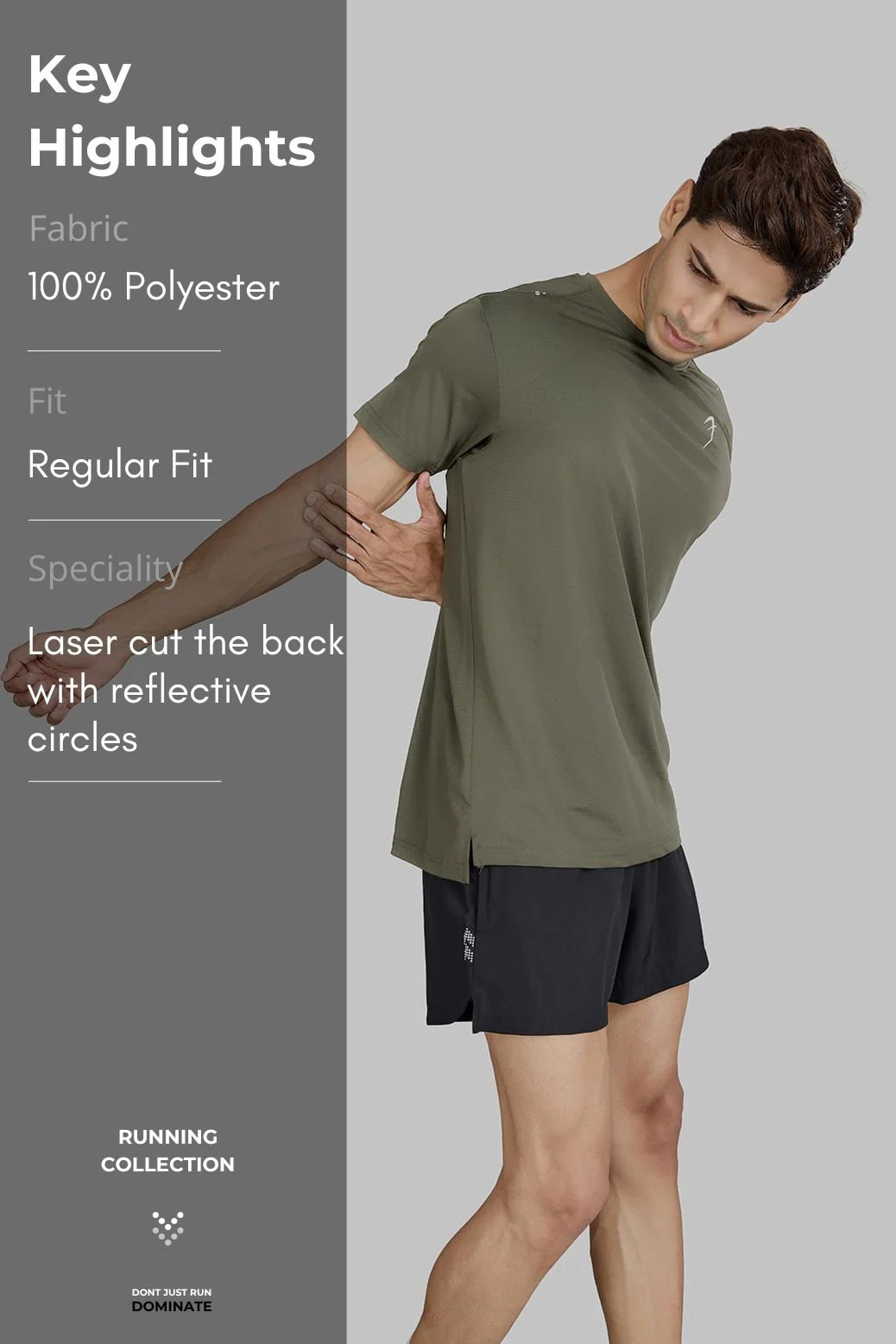 Laser Cut Running T-shirt Olive - Image 7