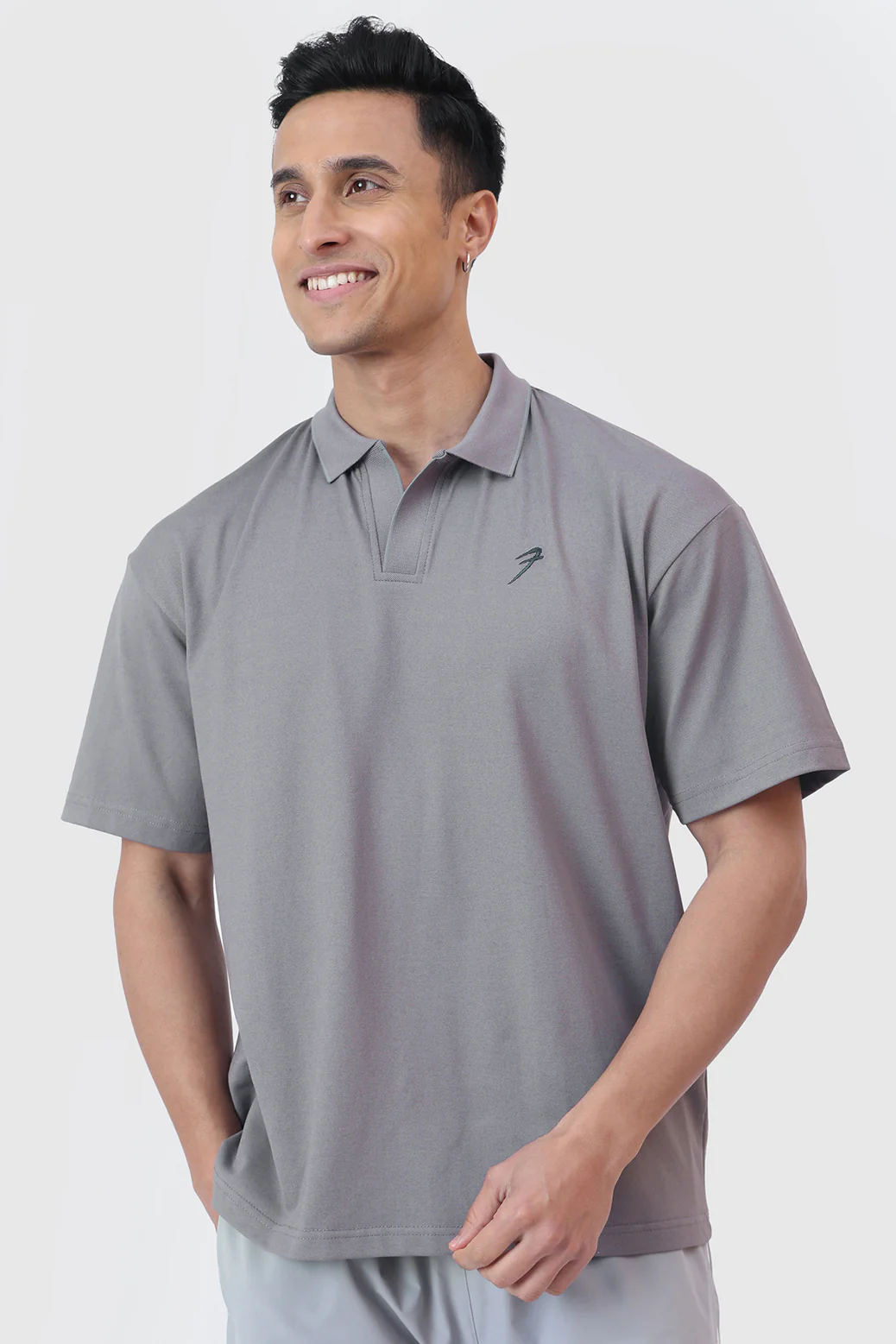 Noir Oversized Polo T-shirt Grey - Image 4