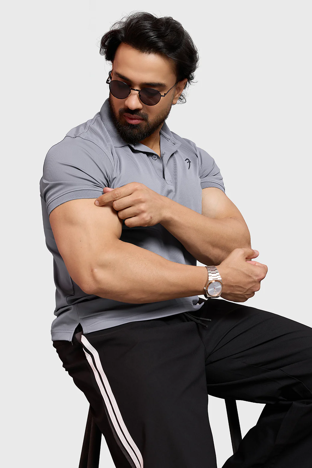 Obsidian Polo T-shirt Light Grey - Image 7