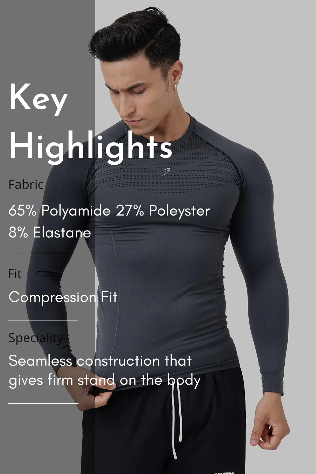 Power Seamless Fullsleeves T-shirt Charcoal - Image 8