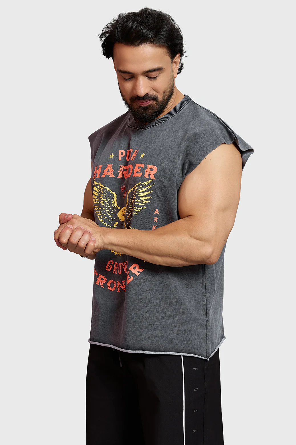 Push Harder Washed Capsleeves Tank Dark Grey - Image 2