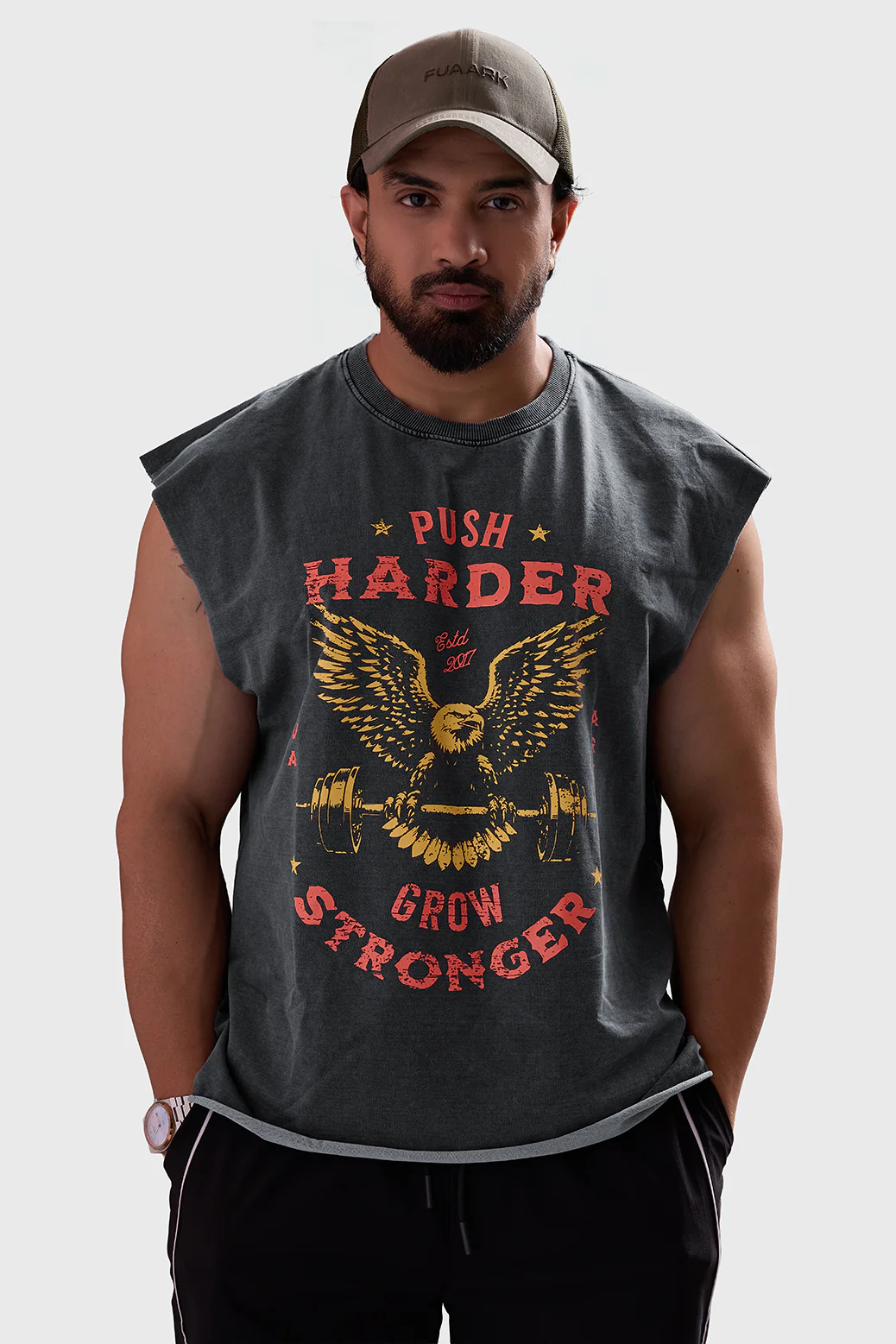 Push Harder Washed Capsleeves Tank Dark Grey - Image 5