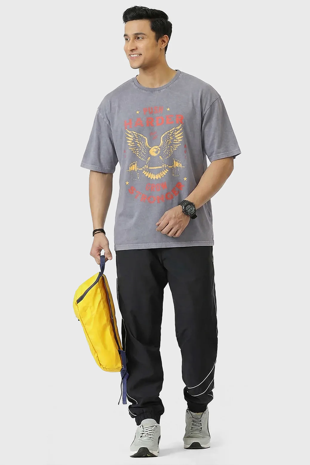 Push Harder Washed Oversized T-shirt Light Grey - Image 2