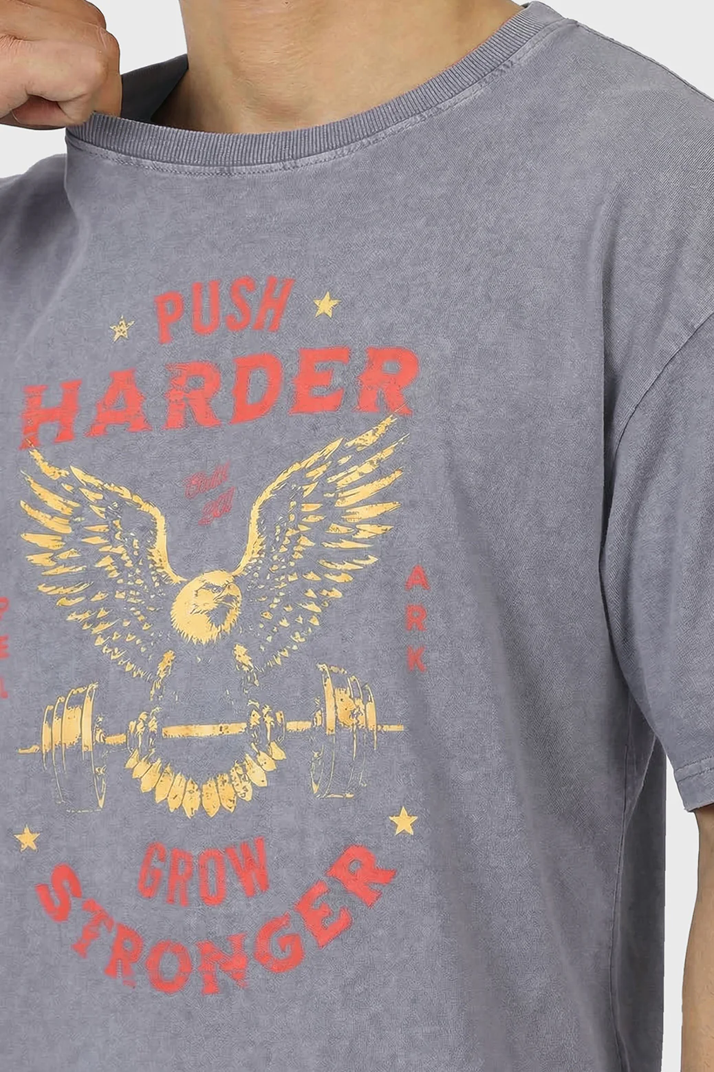 Push Harder Washed Oversized T-shirt Light Grey - Image 3