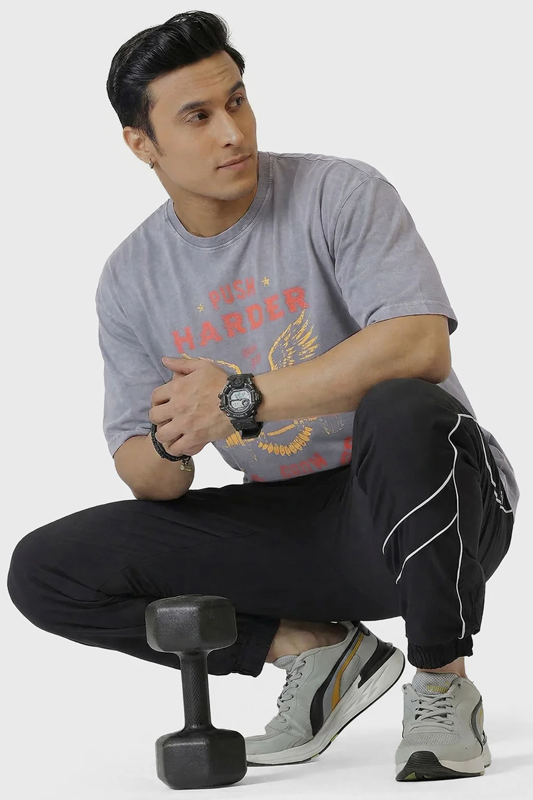 Push Harder Washed Oversized T-shirt Light Grey - Image 4
