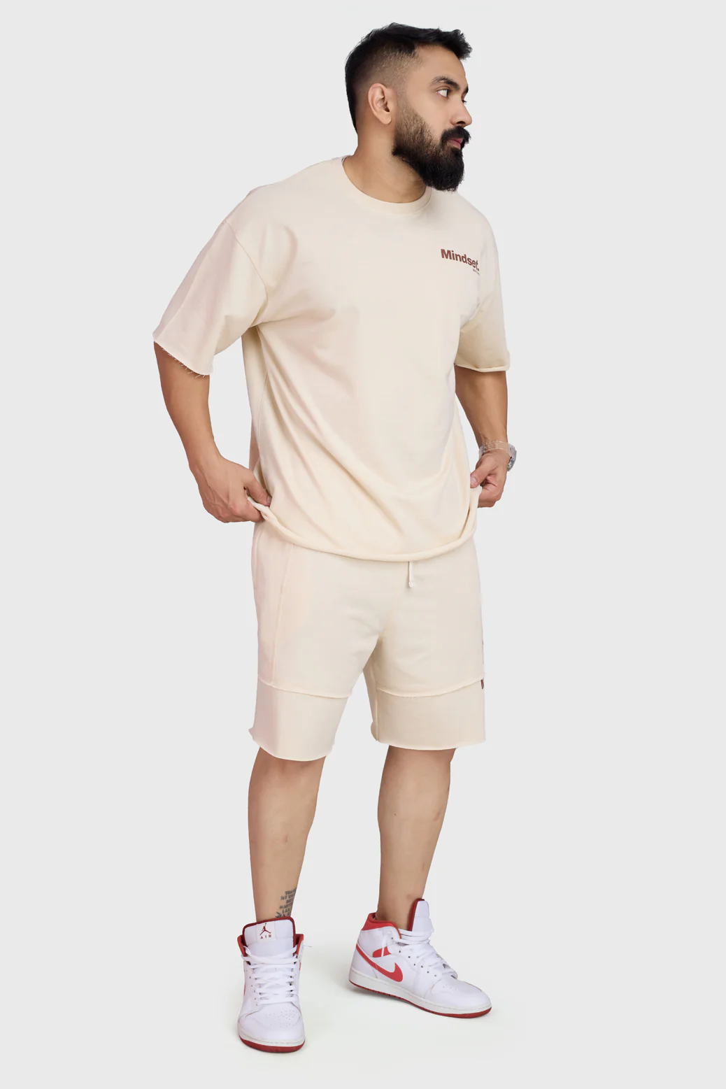Raw Edge Oversized Shorts Beige - Image 2