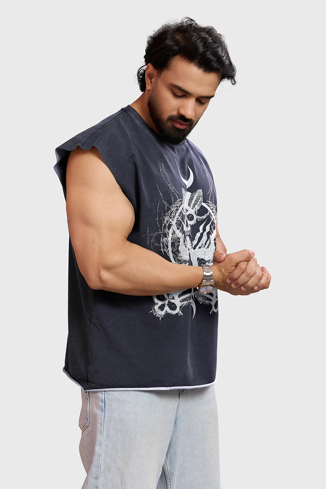 Restricted Washed Capsleeve Tank Dark Grey - Image 5