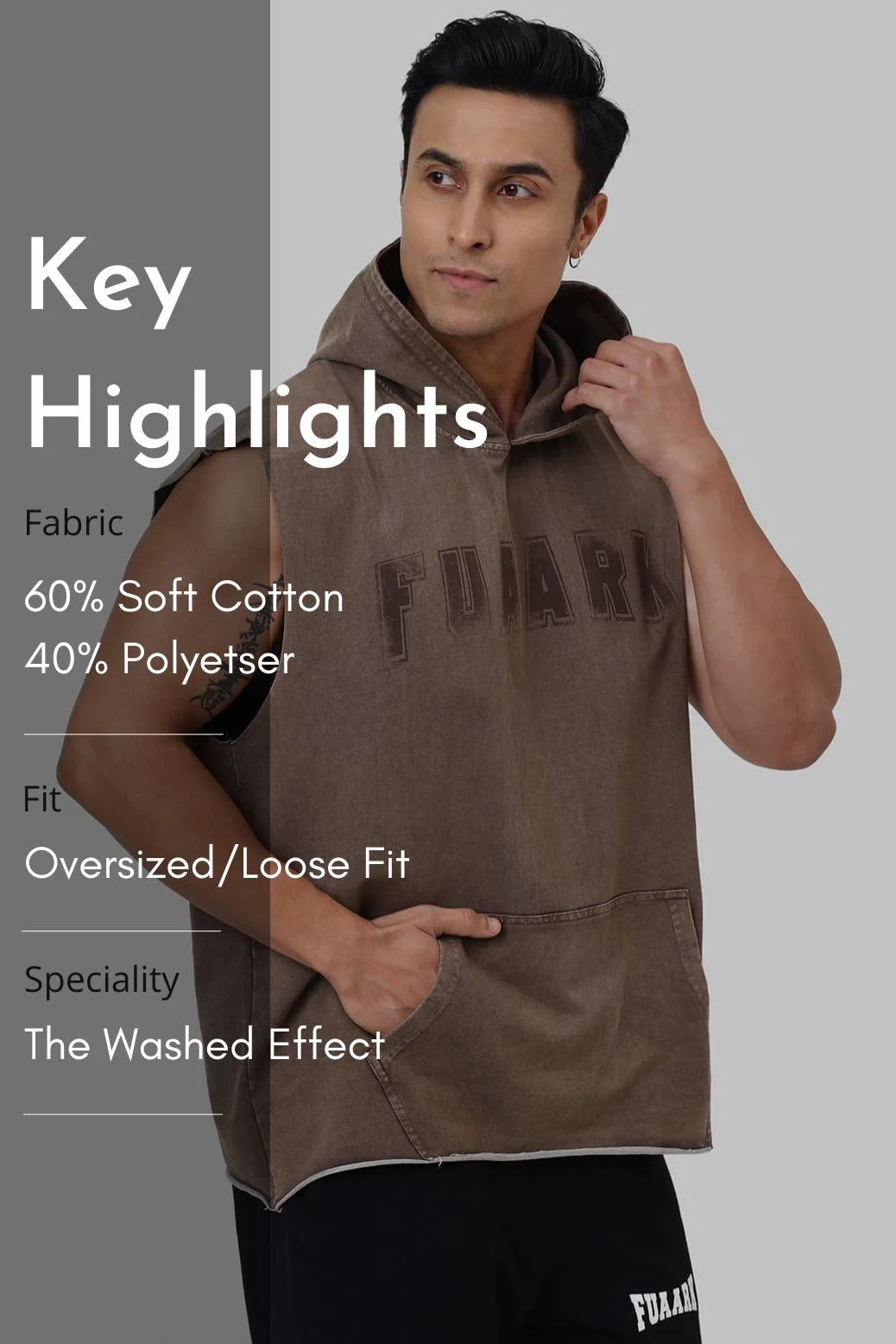 Shadow Washed Capsleeves Hoodie Brown - Image 7