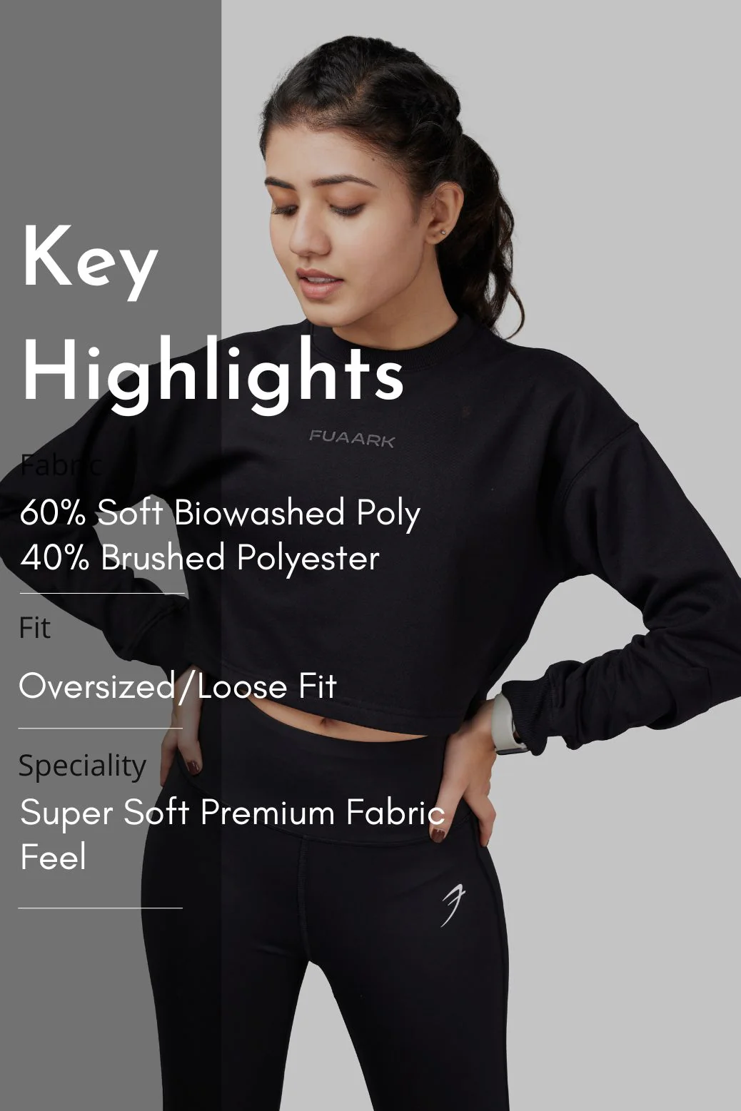 Signature Oversized Cropped Sweatshirt Black - Image 6