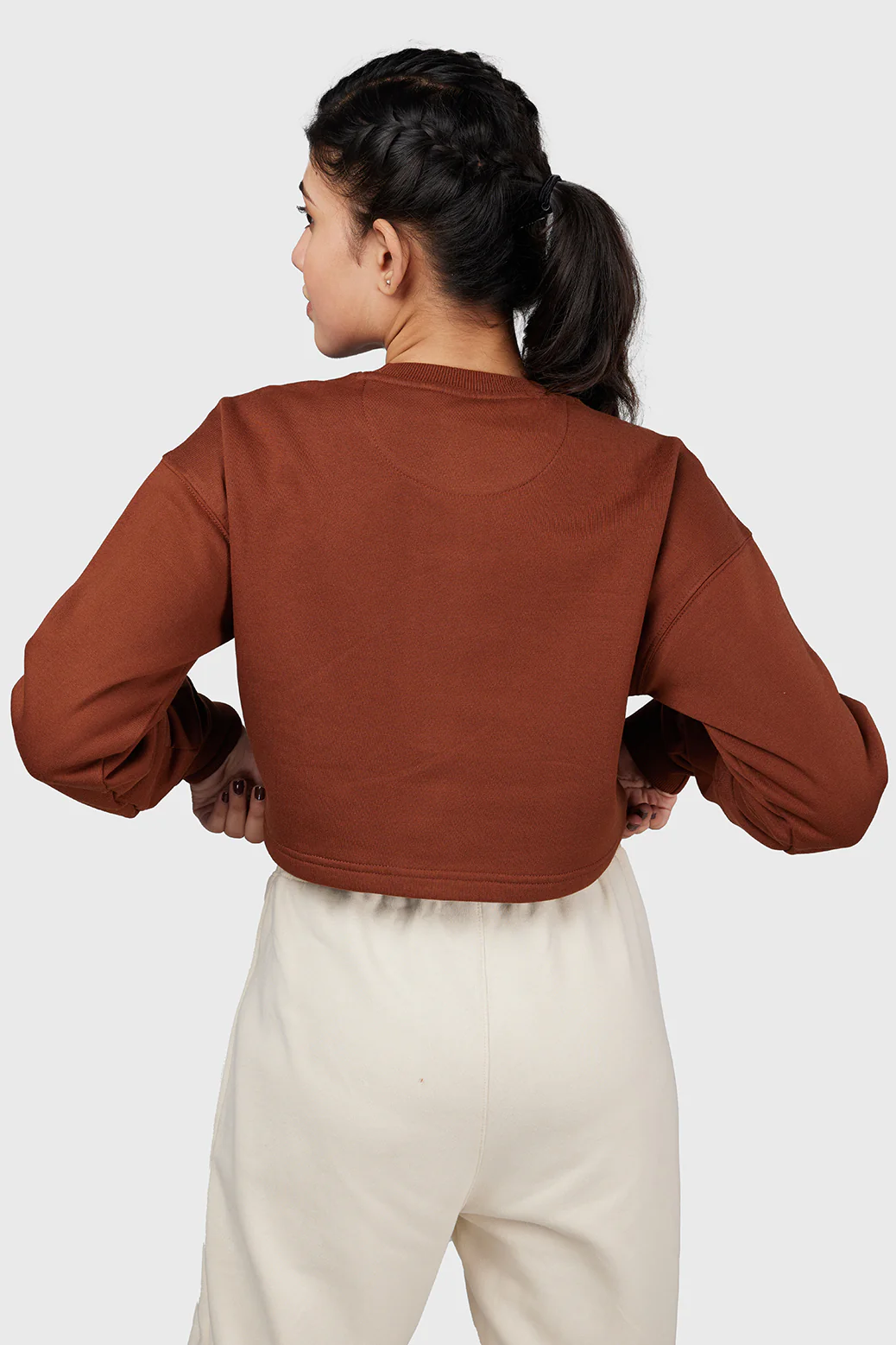 Signature Oversized Cropped Sweatshirt Brown - Image 5
