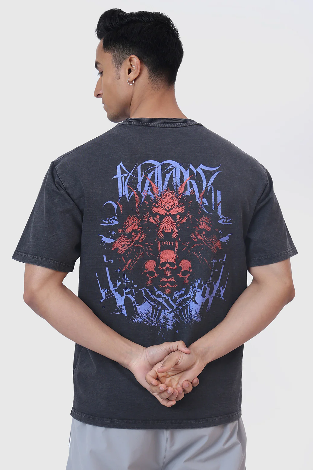 Skull Washed Oversized T-shirt Dark Grey - Image 7