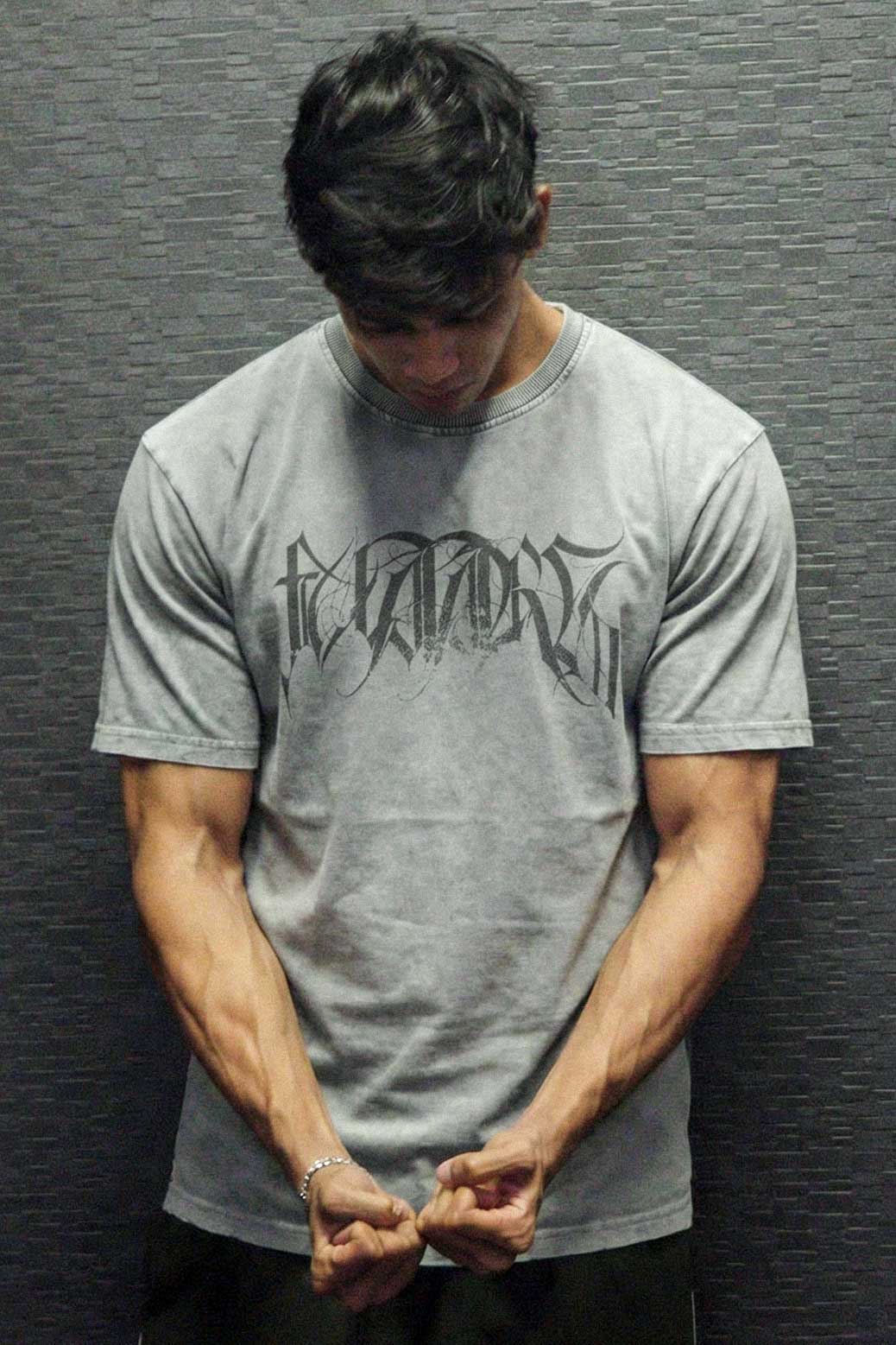 Skull Washed Oversized T-shirt Light Grey - Image 3
