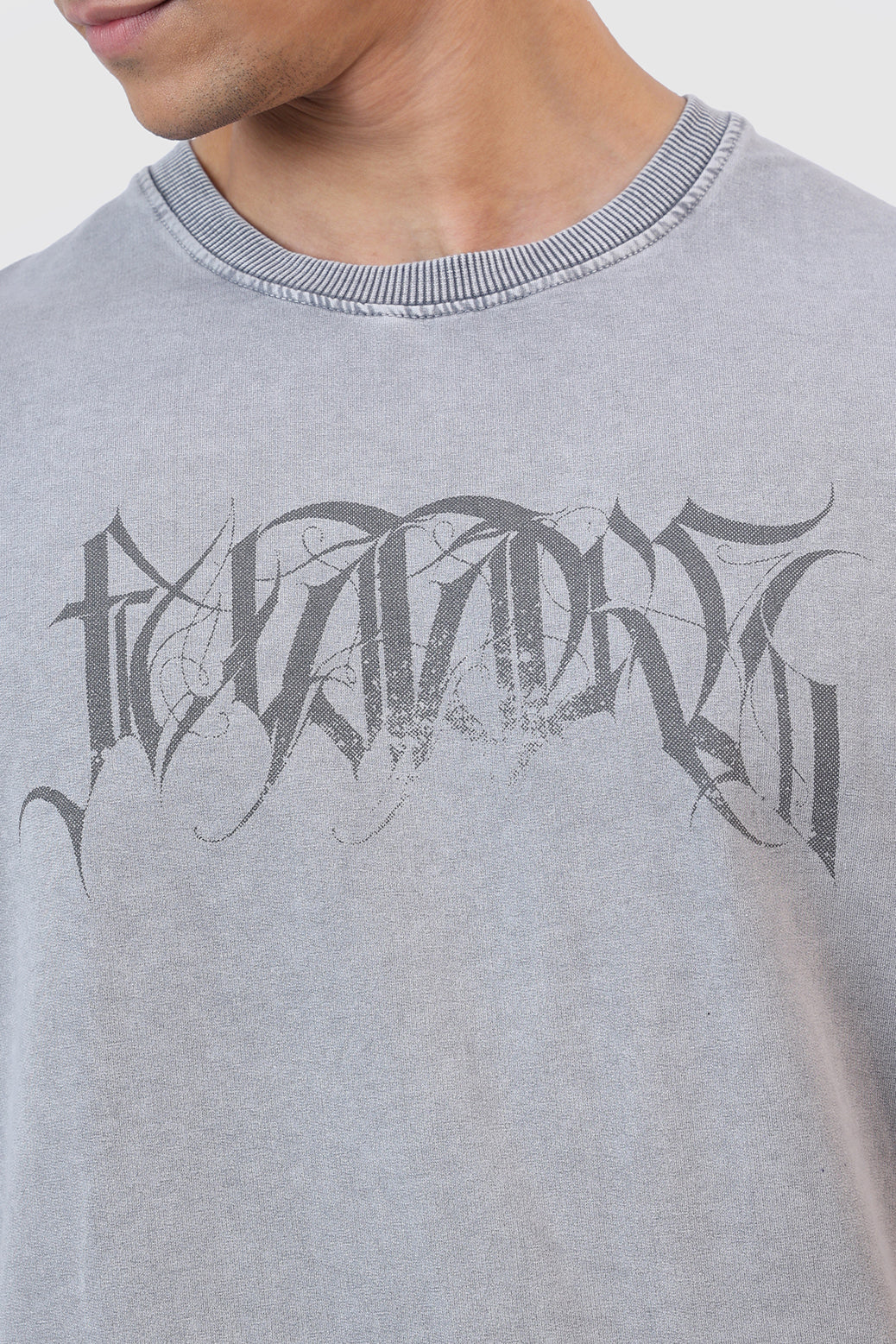 Skull Washed Oversized T-shirt Light Grey - Image 4
