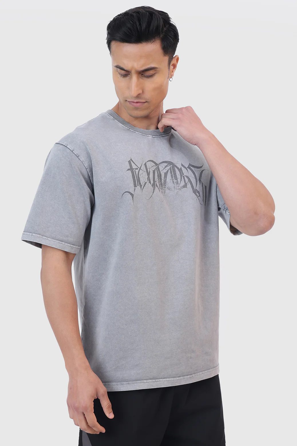 Skull Washed Oversized T-shirt Light Grey - Image 5