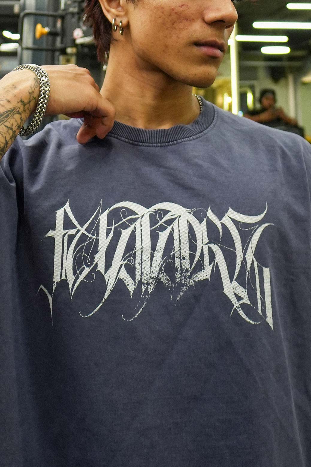 Skull Washed Oversized T-shirt Navy - Image 3