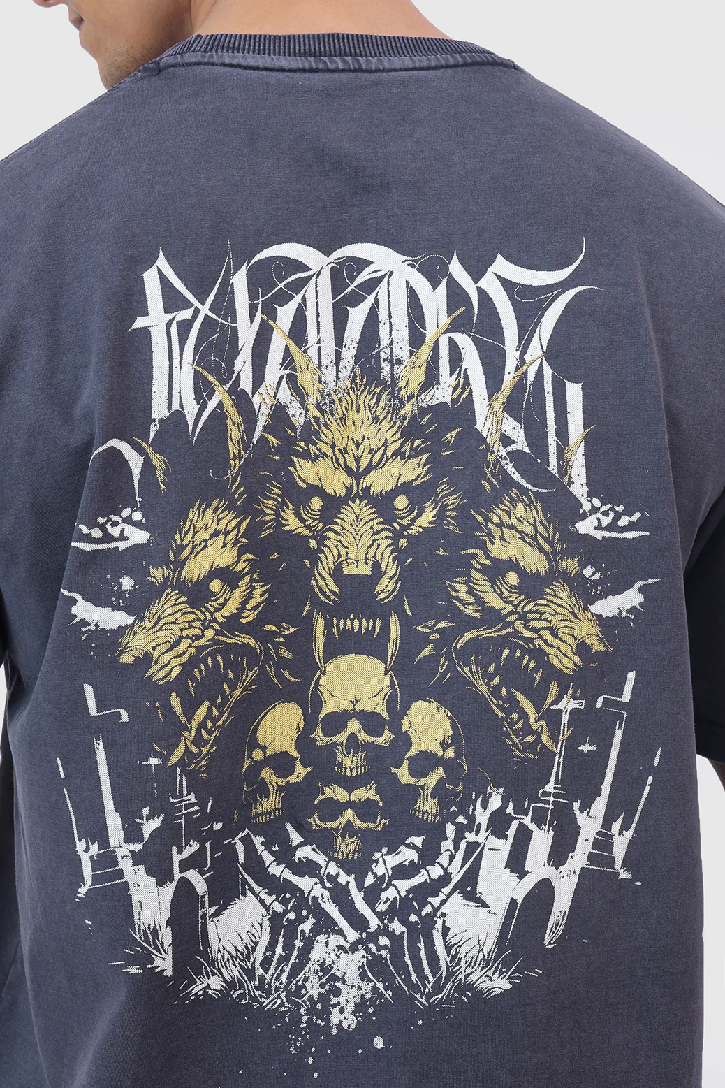 Skull Washed Oversized T-shirt Navy - Image 4