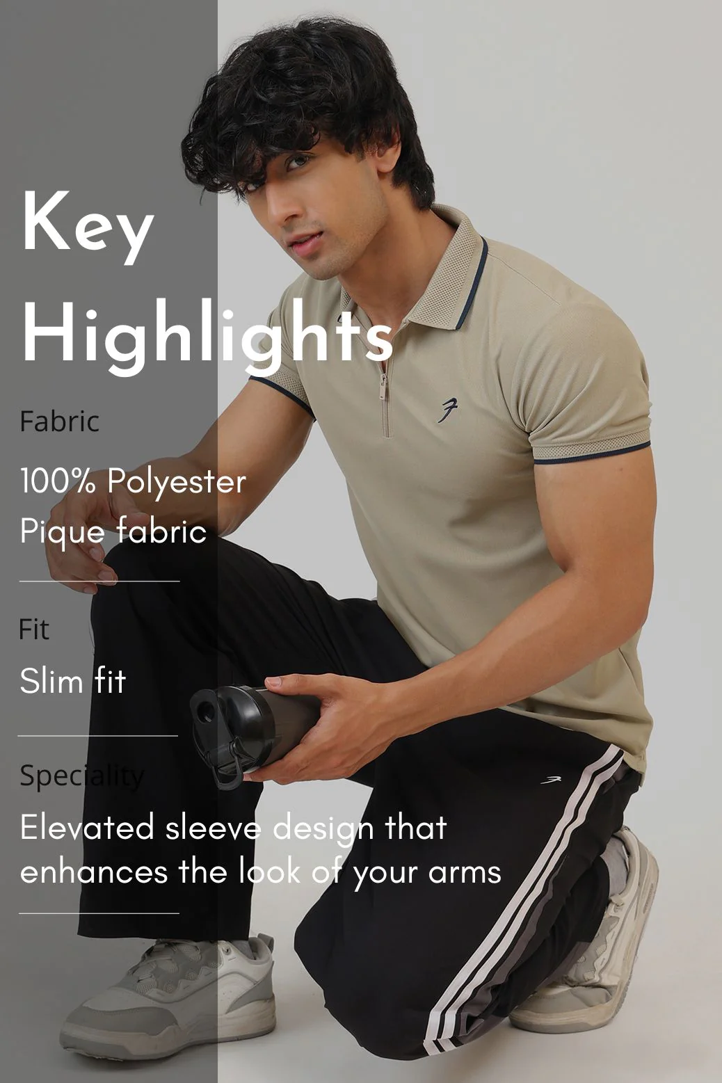 Stride Polo T-shirt Beige - Image 8
