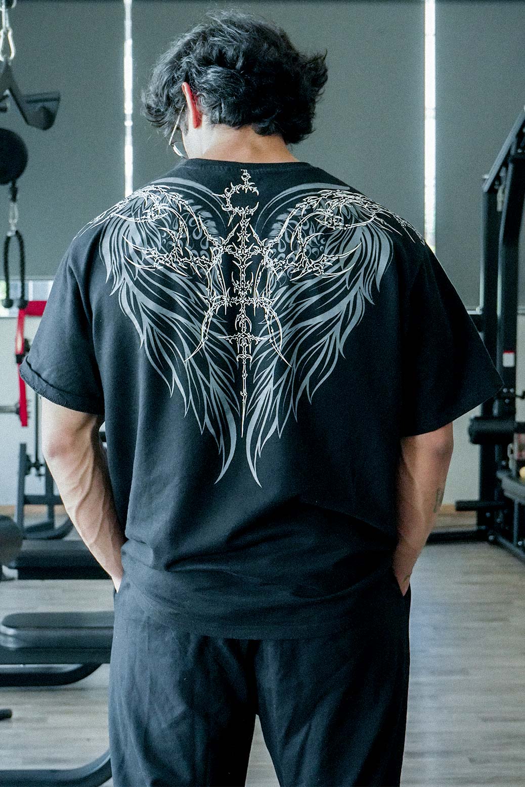 Winged Omen Oversized T-shirt Black - Image 7